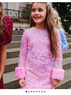 Lola + The Boys Pink Sequin Dress with Faux Fur Trim